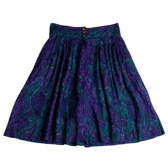 Vintage Marilyn Shorts Womens 9/10 Purple Paisley High Rise Wide Leg Flowy 80s - Picture 1 of 16